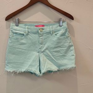 Lilly Pulitzer shorts turquoise frayed hem size two, high waist